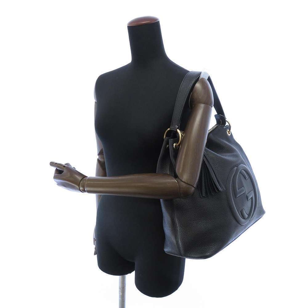 Gucci Tassel Shoulder Bag GG Hobo Black Interlocking Soho Black - Picture 5 of 7